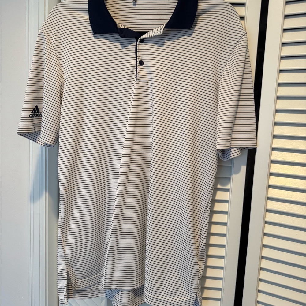 Adidas Golf Polo (White/Navy Stripe, Size L)